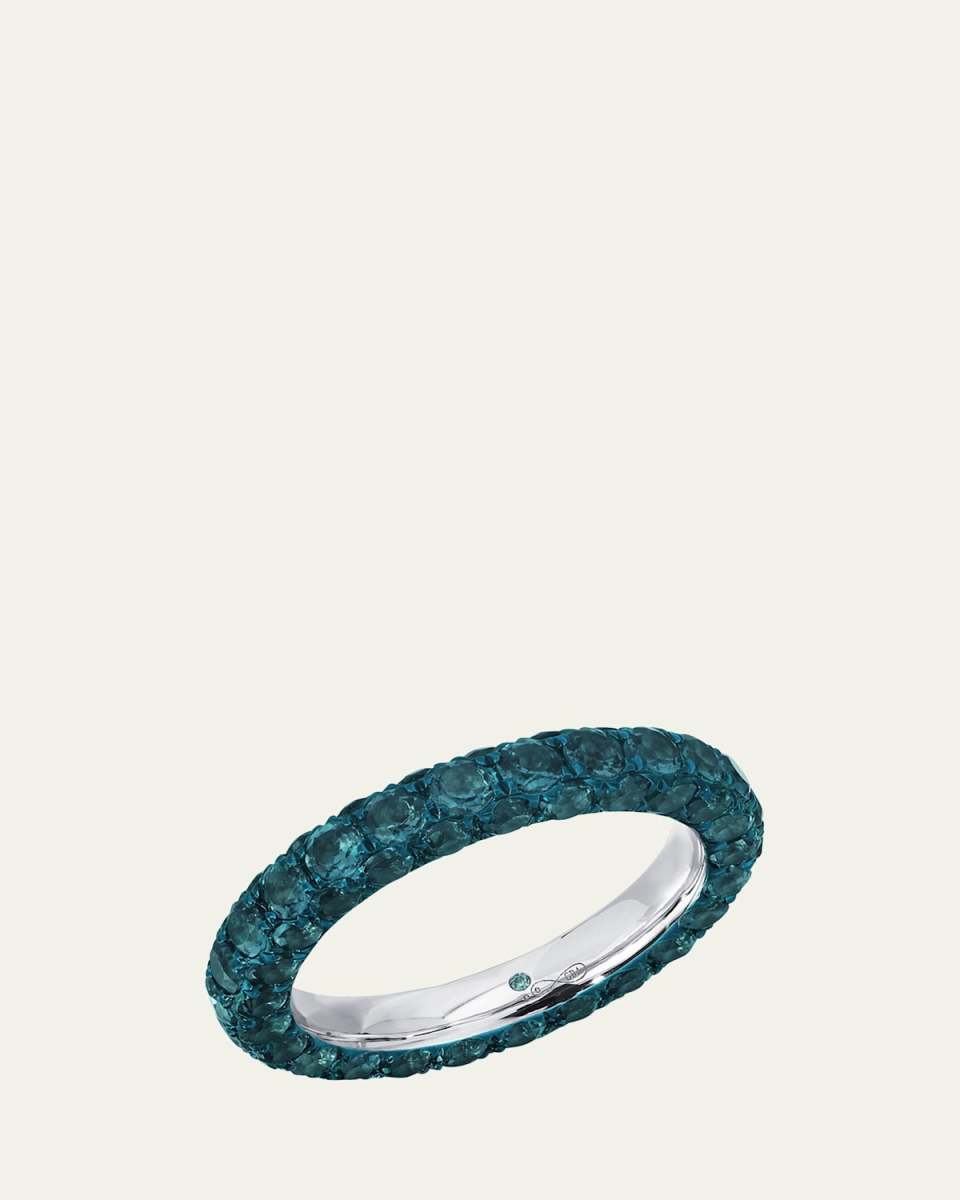 18K White Gold 3-Sided London Blue Topaz and Blue Rhodium Ring, Size